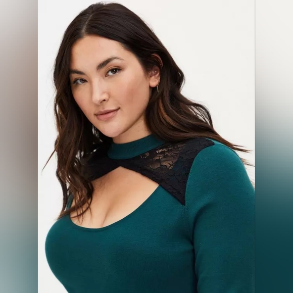 NWT Torrid Pullover Lace Keyhole Sweater Size 2x Green - Picture 3 of 13